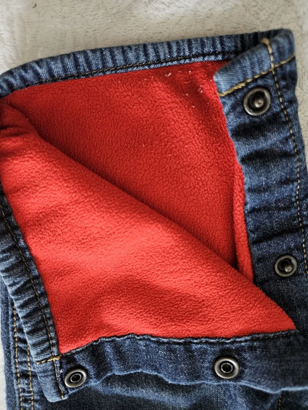 OshKosh B'gosh Baby Overalls 18M Denim Fleece Lined Red Blue Jean Classic Bib